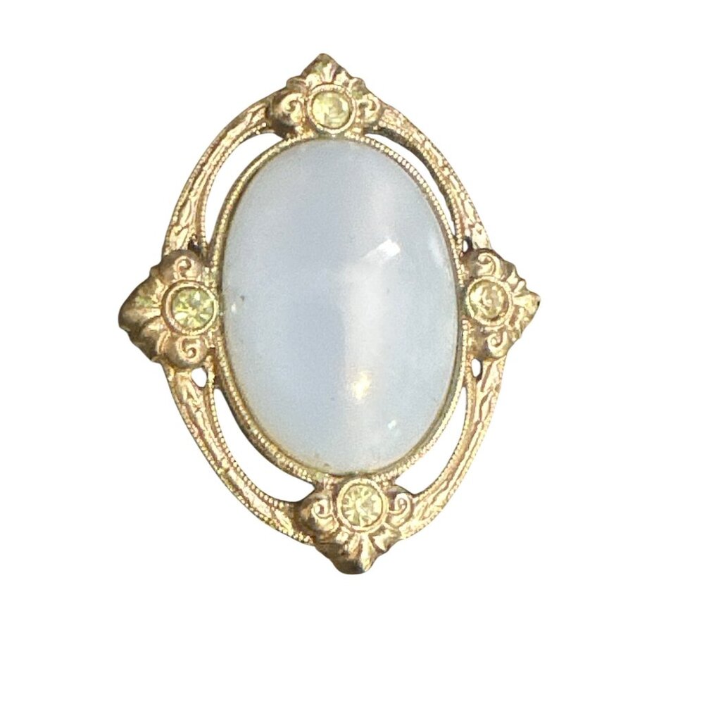 Vintage Gold-Tone Brooch With Light Blue Stone & Rhinestones